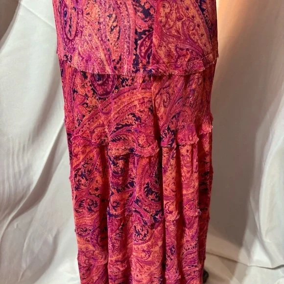 Jones Wear Maxi Pink Layers Chiffon Bias Cut Paisley Print Dress Sz:12 Y2K - Picture 7 of 10